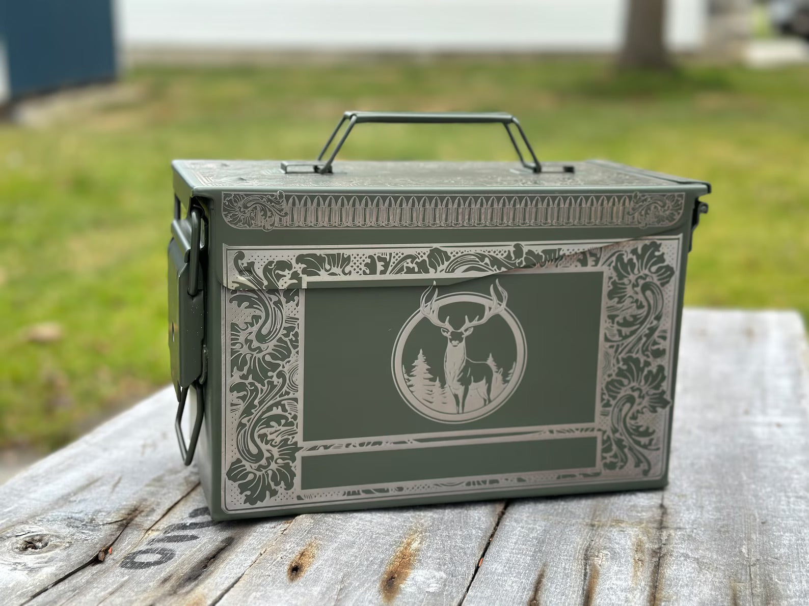 Ultimate Deer Hunter's Rack - Customized 50 cal ammo can laser engraved on all sides - 0